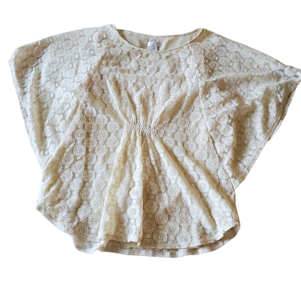 Chico's Lace Overlay Sheer Blouse with Batwing Sleeves - Picture 4 of 11